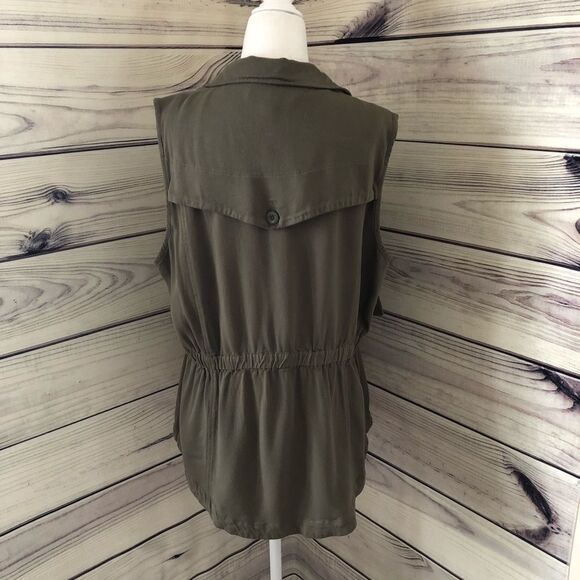 FRANCESCAS Miami Olive Green Draped Front Cinched Waist Vest Large - Picture 4 of 7